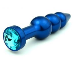 Конусная анальная пробка Spiral Blue с голубым стразом