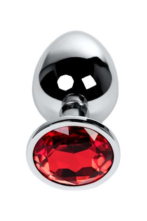 Анальная втулка Silver Large с кристаллом цвета рубин
