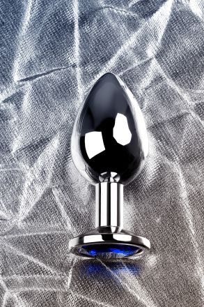 Анальная втулка Silver Medium с кристаллом цвета сапфир