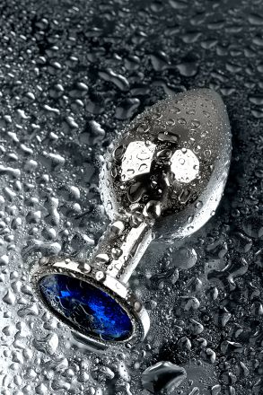 Анальная втулка Silver Medium с кристаллом цвета сапфир