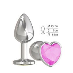 Анальная втулка Silver Small Heart с розовым кристаллом