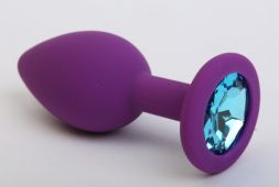 Анальная пробка Silicone Medium Purple с голубым стразом