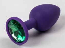 Фиолетовая анальная пробка Silicone Small с зеленым стразом
