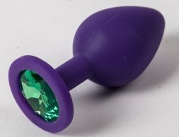 Анальная пробка Silicone Purple Large с зеленым стразом
