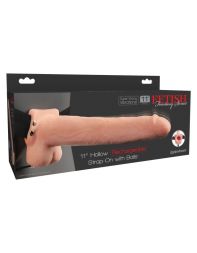 Фаллопротез 11 Hollow Rechargeable Strap-On with Balls Flesh