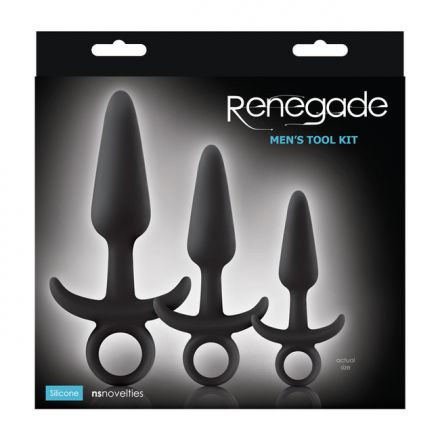 Набор черных анальных пробок с держателем Renegade Men&#039;s Tool Kit Black