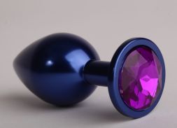 Анальная пробка Metal Medium Blue с фиолетовым стразом