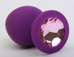 Анальный плаг Silicone Medium Purple с розовым стразом