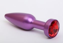 Конусная анальная пробка Purple Large с красным стразом