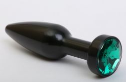 Конусная анальная пробка Metal Black с зеленым стразом