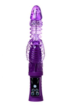 Фиолетовый вибратор штучки-дрючки с клиторальным стимулятором 23,5 см