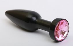 Конусная анальная пробка Metal Black с розовым стразом