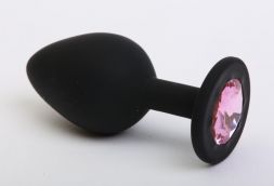 Черная анальная пробка Silicone Small с розовым стразом
