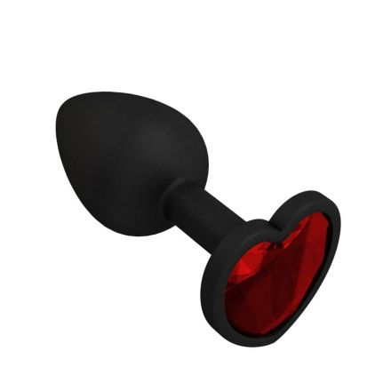 Анальная втулка Silicone Black Heart с красным кристаллом