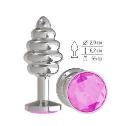 Анальная втулка Silver Spiral Small с розовым кристаллом