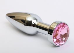 Конусная анальная пробка Silver Large с розовым стразом